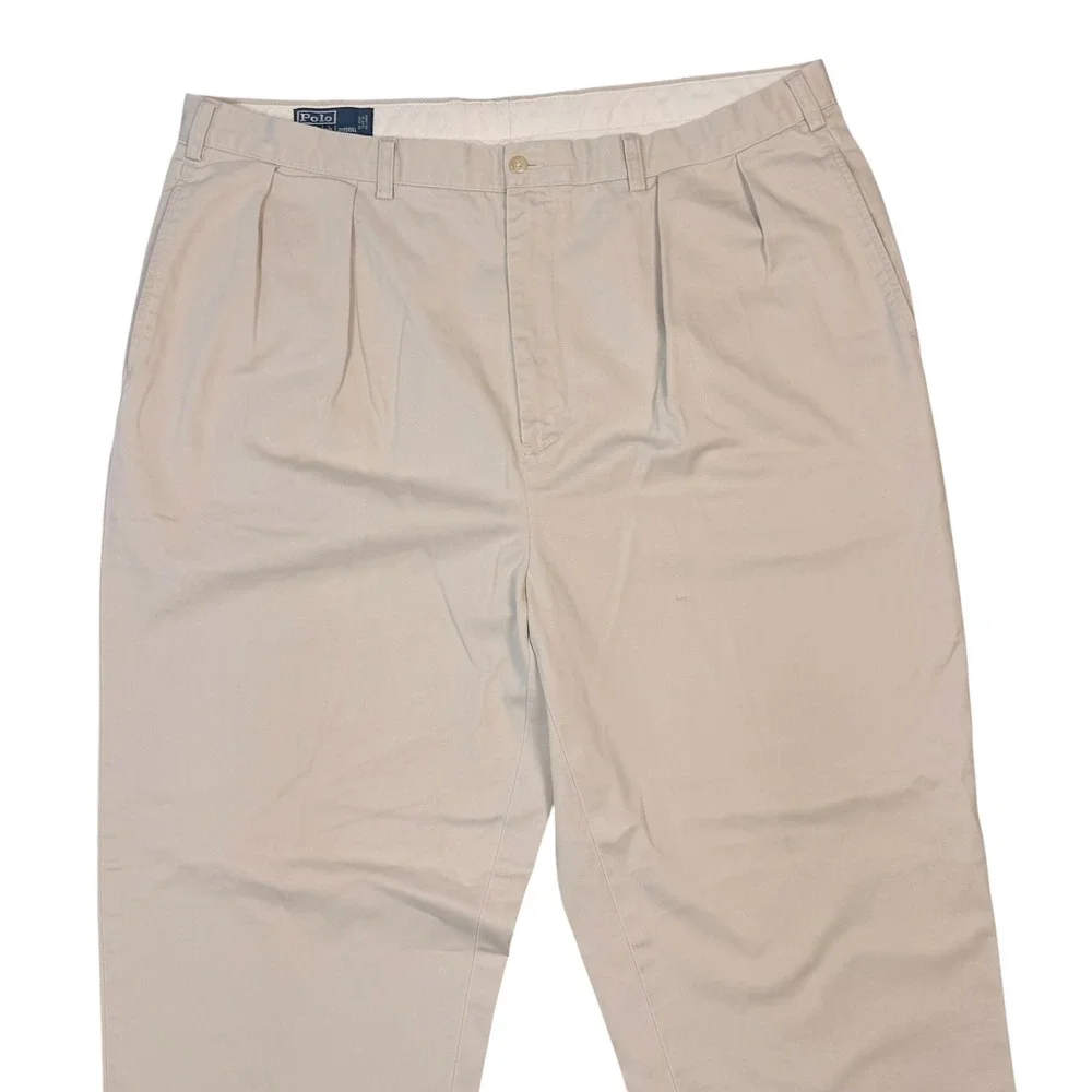 Vintage Polo Ralph Lauren Andrew Pant Men 44B x 34 Tan Double Pleated Chino Prep